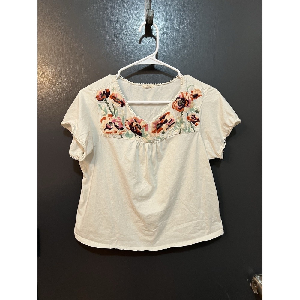 ANTHROPOLOGIE TINY womens size S white floral boho embroidered blouse